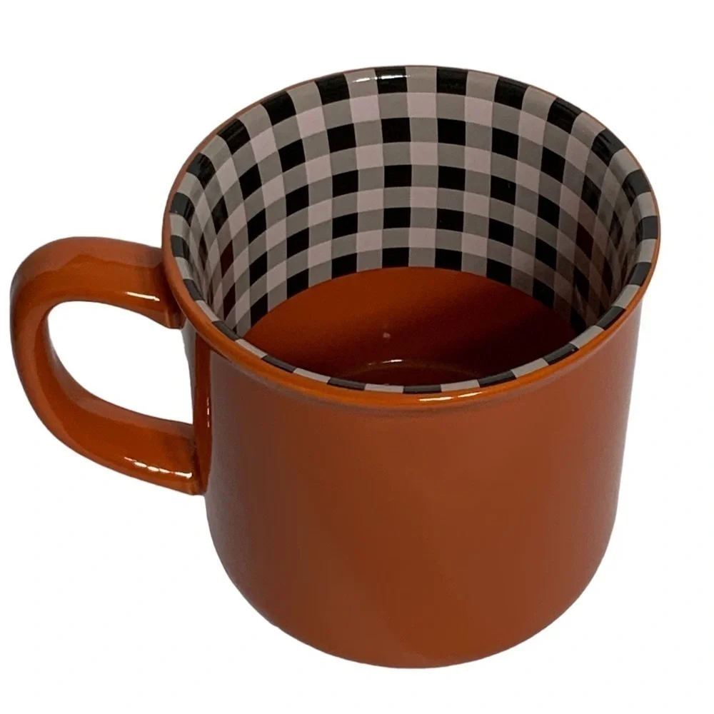 Autumn Pumpkin Spice Mug Harvest Orange Gingham Plaid Check Novelty Quote
